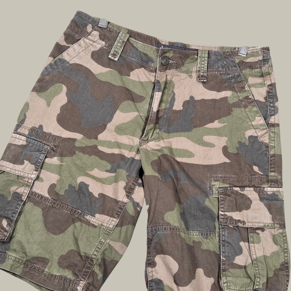 Y2K Vintage Old Navy Mens 30 Camo Cargo Shorts Camouflage Green Brown 11" inseam